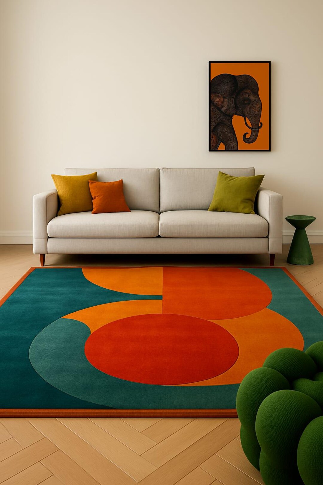 Teal Orange Rug 8x10 Ft Hand-tufted Wool Area Rug: Mid-century Burnt Orange Teal Boho ...