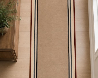 Alfombra de pasillo tejida a mano, alfombra moderna neutra para pasillo, alfombra larga beige y negra, decoración de pasillo personalizada