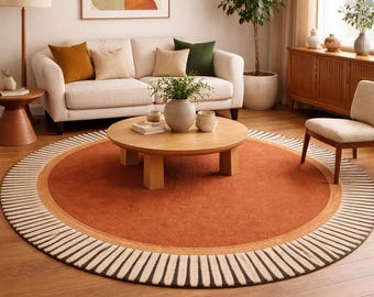 Handmade Tufted Round Rug, Terracotta Area Rug, Modern Minimalist Carpet, Boho Living Room Decor, Custom Wool Rug 8x8 9x9 10x10