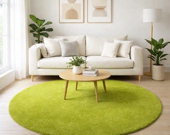 10x10 Handmade Round Green Tufted Rug, Modern Minimalist Area Rug, Custom Wool Circle Rug, Living Room Decor Carpet