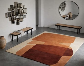 Modern Abstract Tufted Rug, Handmade Living Room Rug, Minimalist Geometric Carpet 5x8 6x9 8x10 9x12 9x13