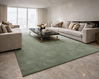 Handmade Tufted Green Area Rug, Modern Solid Luxury Living Room Decor, Custom Size 4x6 5x8 6x8 6x9 7x10 8x10 9x12