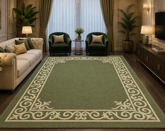 Alfombra verde tejida a mano de 10 x 14 pies, alfombra de lujo para sala de estar, alfombra moderna, alfombra decorativa personalizada tejida a mano para el hogar de 5x8, 6x9, 8 x 10 pies.