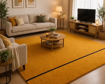 Mustard Tufted Rug Handmade, Modern Minimal Rug, Ochre Living Room Carpet, Custom Area Rug, Soft Plush Floor Decor