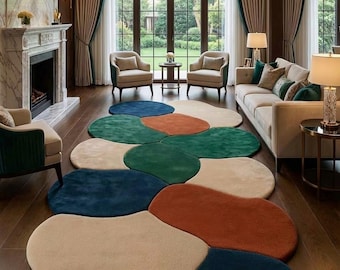 Handmade Tufted Abstract Rug, Modern Irregular Shape Carpet, Colorful Living Room Rug, Unique Designer Area Rug