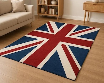 Alfombra Union Jack hecha a mano de 8 x 10 pies, alfombra con la bandera del Reino Unido, alfombra roja y azul, alfombra moderna para la decoración de la sala de estar 5x7 6x8 7x10 8x11 9x13