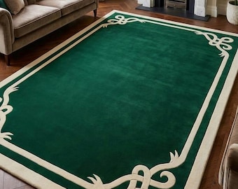Handmade Tufted Green Rug, Luxury Living Room Rug, Modern Area Rug, Custom Size Carpet, Minimalist Home Decor Rug