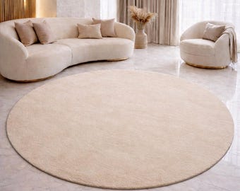 Handmade Round Tufted Rug, Beige Minimalist Area Rug, Modern Living Room Rug, Neutral Soft Carpet, Custom Large Round Rug Decor