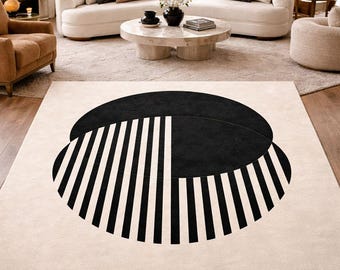 Modern Abstract Tufted Rug Black White Geometric Area Rug Minimalist Handmade Carpet Living Room Decor 4x6 5x8 6x8 6x9 7x10