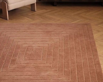 Alfombra de pelo cortado hecha a mano, moderna, geométrica, cuadrada, de tonos neutros, minimalista, bohemia, para sala de estar o dormitorio. Alfombra suave y mullida.