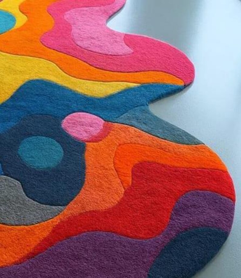 Unique Narrow Rugs Hand-tufted Wool Rug: Irregular Abstract Design, Multi-color - Etsy