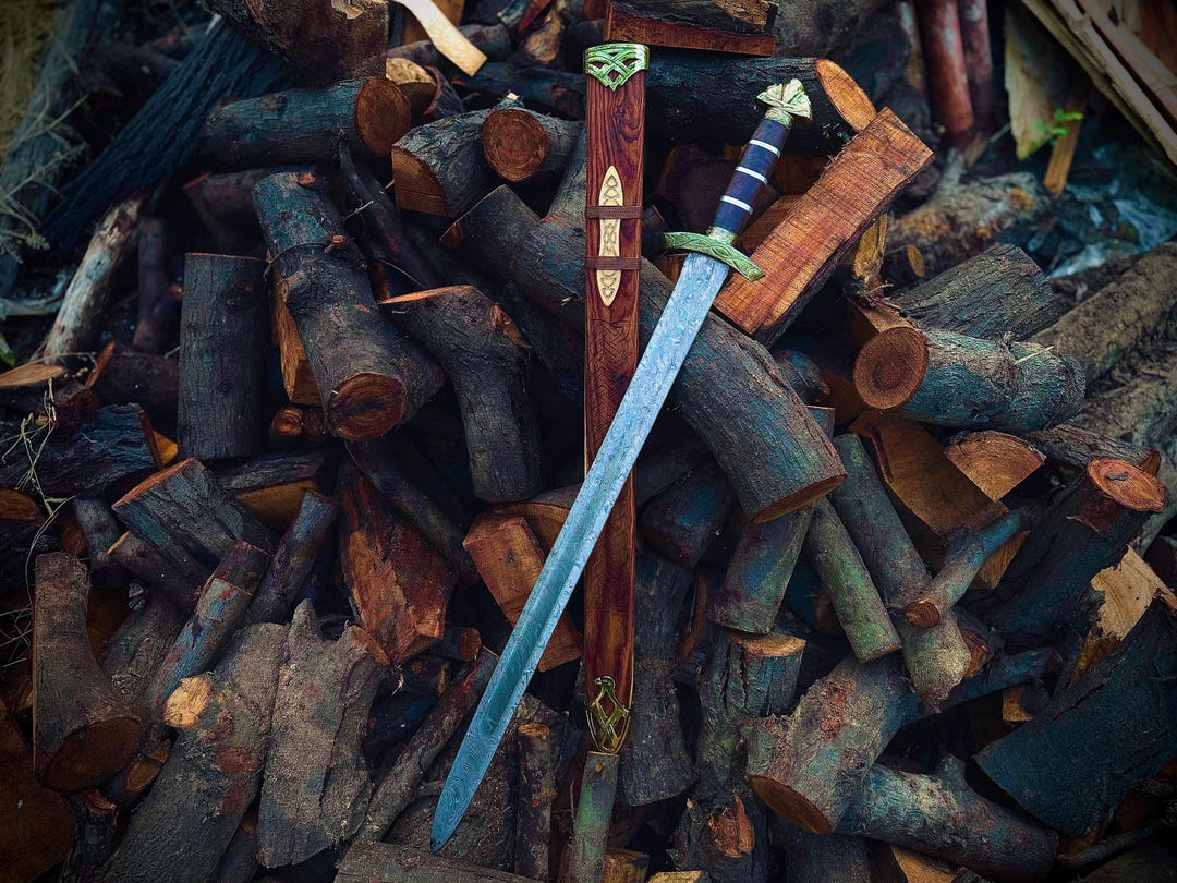 Viking Ritual Sword Hand Forged Damascus Steel Viking Sword: Norse Medieval Replica With ...