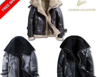 Blouson aviateur B3 en cuir retourné pour femme, blouson aviateur en peau de mouton véritable, manteau de fourrure d'hiver en effet vieilli vintage de la Seconde Guerre mondiale pour elle