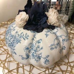 Floral Blue and White Decorative Pumpkin