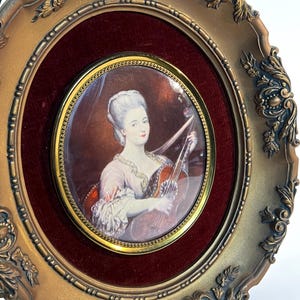 Vintage Cameo Creation Framed Portrait: "La Dame a la Guitare" by Charles A. P. Van Loo