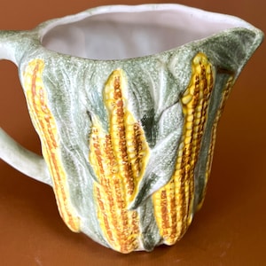 Vintage Italian Majolica Corn Cob Pitcher | Hand-Painted Ceramic Jug | Rustic Farmhouse Kitchen Decor