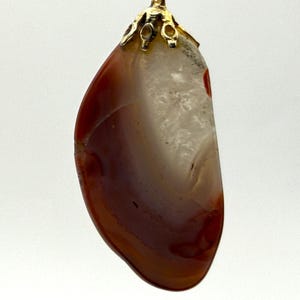 Carnelian Agate Pendant Natural Banded Red Agate Stone Druzy Pendant Boho Gold Tone Bail Vintage Statement Necklace Focal Crystal Jewelry