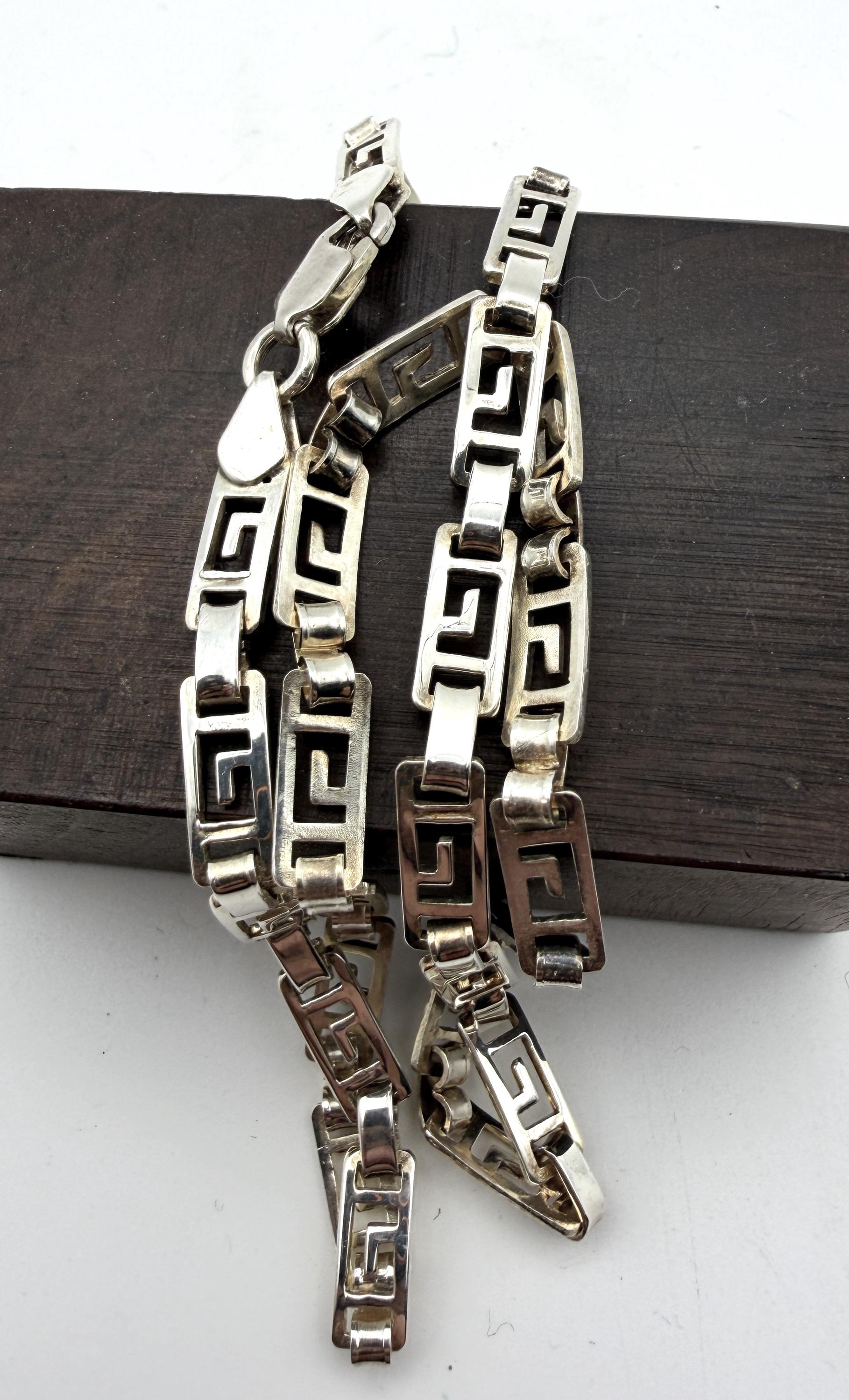 Sterling Silver Greek Key Chain Necklace | Vintage 925 Open Link ...