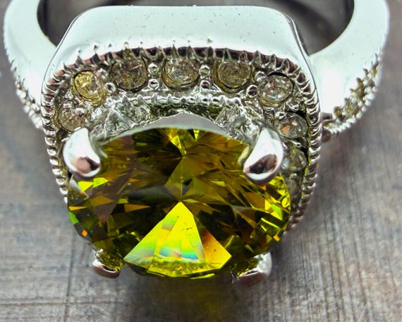 Large Green Statement Ring – Olive Green Faceted … - image 5