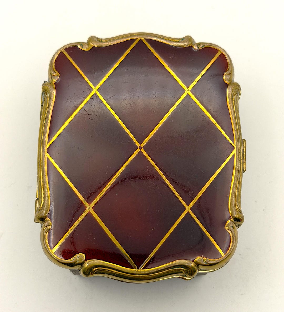 Vintage Western Germany Powder Compact Burgundy Enamel Gold Harlequin ...