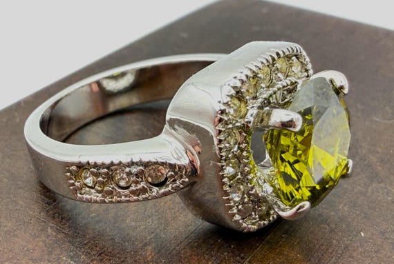 Large Green Statement Ring – Olive Green Faceted … - image 7