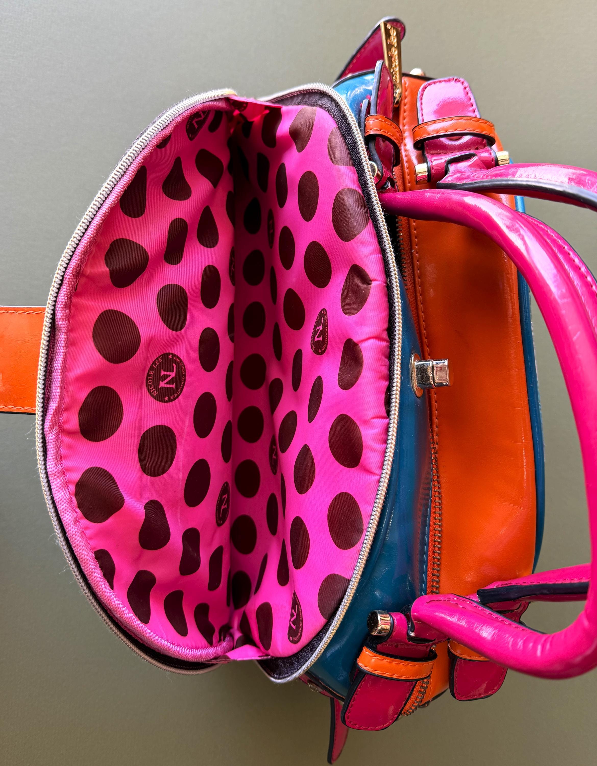 Nicole Lee Pink and Orange Printed purse Violet Blossom Shoulder Bag with Vegan Leather Exterior with  main image 4