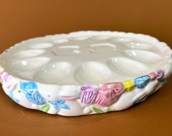 Ceramic Easter Bunny Deviled Eggs Platter | Hand-Painted Spring Decor
