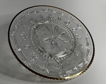 Vintage Federal Glass Heritage helderglazen serveerschaal met gouden rand