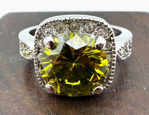 Large Green Statement Ring – Olive Green Faceted … - image 4