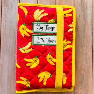 Quiltad plyschjournal, handgjord skissbok, Kindle-fodral, banantema