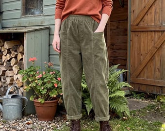 Cotton Corduroy Harem Trousers: Warm Elastic Waist Pants With Pockets