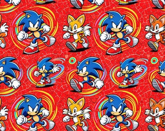 Tela de dibujos animados japoneses Sonic y Tails, 100% algodón, por medio metro.