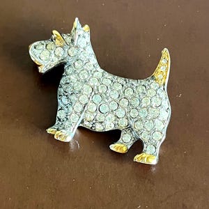 Vintage Rhinestone Terrier Brooch: Silver & Gold Tone Dog Pin
