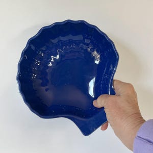 Vintage Seashell Cobalt Blue Ceramic Dish - Clam - French Pottery Appolia - Nautical Cottage style