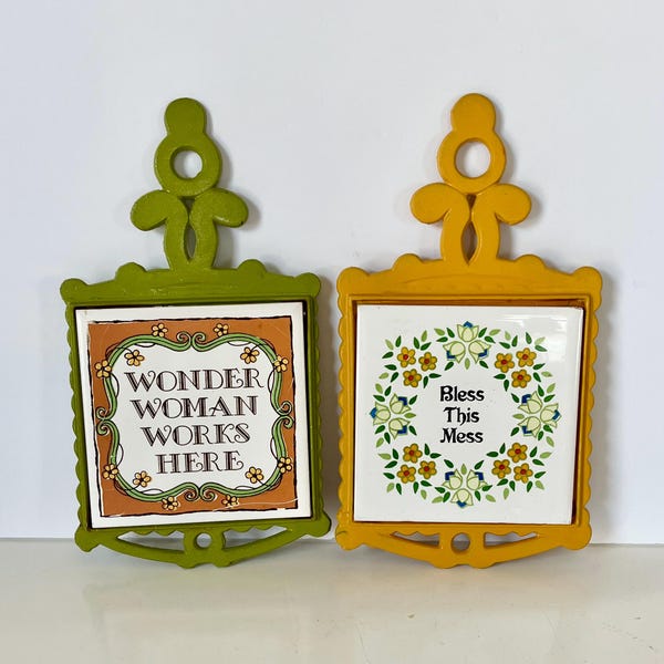 Vintage Tile Trivets - Ceramic Midcentury Hot Pot Holders, MCM 1960s Kitchen Decor