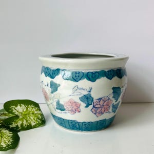 Vintage Chinoiserie Planter Cache Pot | Blue Pink Floral Porcelain Pot | Cottagecore Grandmillennial Decor | Asian Ceramic