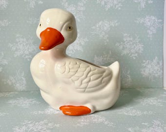 Vintage Duck Planter Ceramic | container for Plant, Matches, makeup, sink sponge | Nursery - cottage style whimsical animal