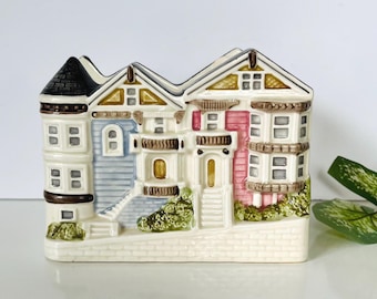 Vintage Napkin Holder Ceramic Victorian Houses by Otagiri - San Fran Row cottage style