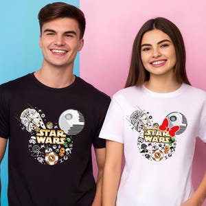 Star Wars Couples Shirt, Mickey Minnie Matching Star Wars Tees, Galaxy's Edge Disneyland Trip, Star Wars Fans Movie Tees, Party Tees