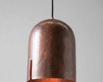 Handcrafted Hammered Copper Dome Pendant Light - Rustic Farmhouse Style