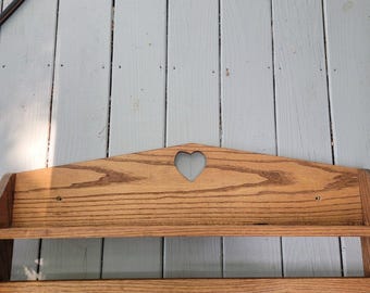Vtg Solid Wood Wall Shelf Quilt Rack Hanging Bar  33.5 Heart Cutout Cottagecore