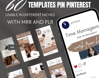 60 szablonów Canva na Pinterest + MRR i PLR | Dodatkowe wskazówki SEO + Planer | Odsprzedaż dozwolona | Szablony do marketingu cyfrowego