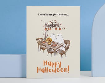 Funny Halloween Card | Cute Ghost Couple Card | Spooky Cute Greeting Card | Halloween Card for Boyfriend Girlfriend | Cute Ghost Pun Card A5