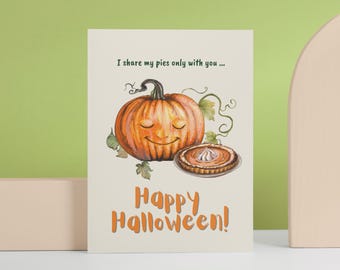 Funny Pumpkin Pie Halloween Card - Handmade A5 Greeting Card