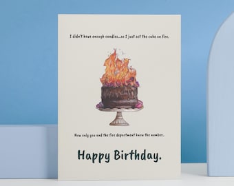 Funny Birthday Card - Happy Birthday | Cheeky Fire Cake - Handmade A5 Greeting