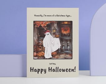 Funny Halloween Card | Spooky Ghost Greeting Card | For Christmas Lover |Humorous Handmade Card for Friends & Family A5