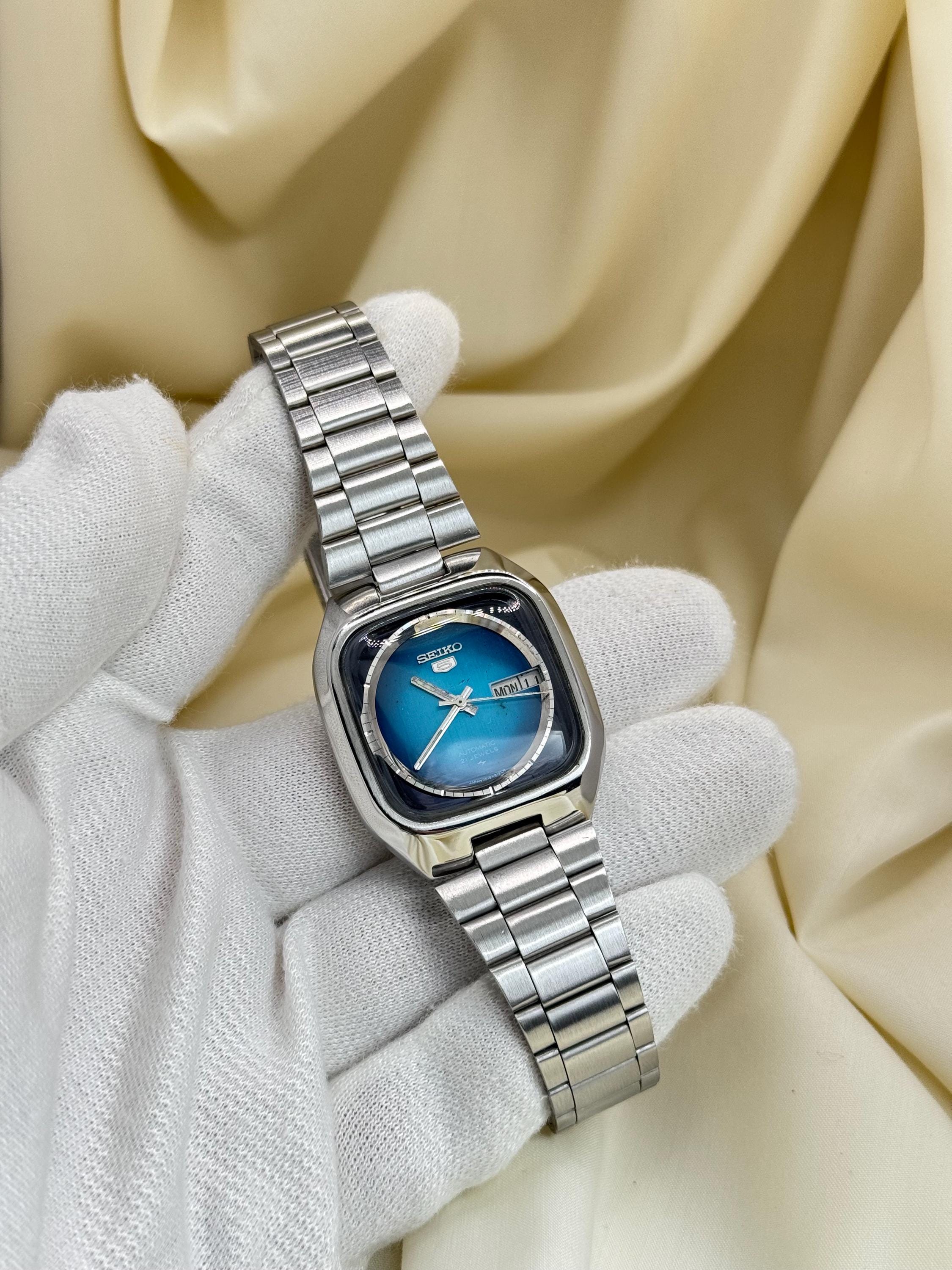 ヴィンテージテレビ型セイコー5自動巻き腕時計 | ブルー文字盤