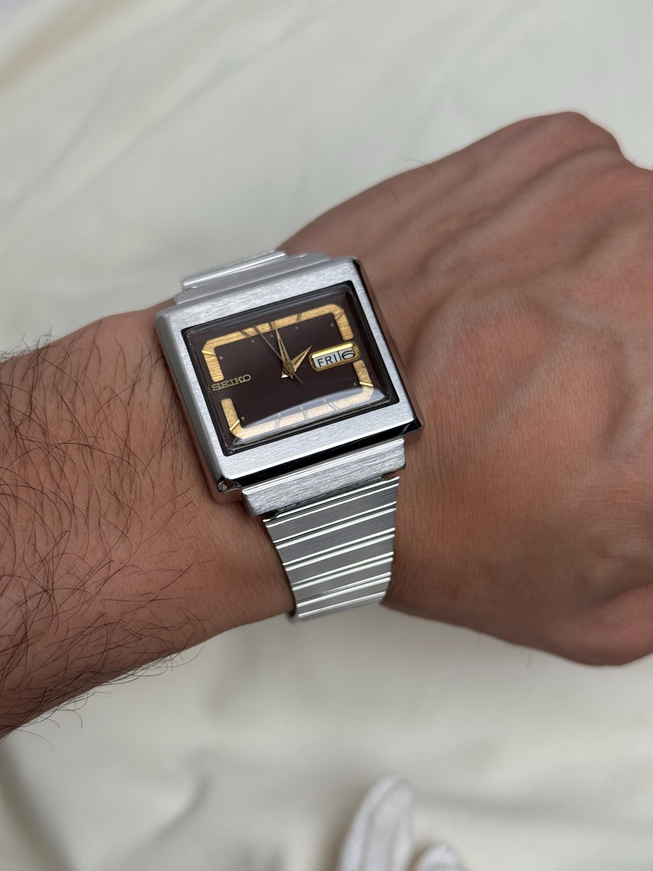 Vintage Seiko 5 Automatic Watch | Brown Gold Square Dial