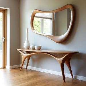 Oak Asymmetrical Mirror - Mid Century Modern Mirror - Handcrafted Asymmetrical Irregular Mirror - Wooden Mirror - Mirror Wall Decor - Mirror