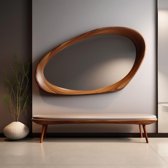 Walnut Asymmetrical Mirror - Mid-Century Modern Mirror - Asymmetrical Irregular Mirror - Wooden Mirror - Walnut Mirror - Abstract mirror